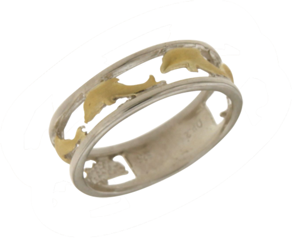 Δαχτυλίδι σε ασήμι 925° , βέρα με δελφίνια επιχρυσωμένα και λευκά πλαϊνα 