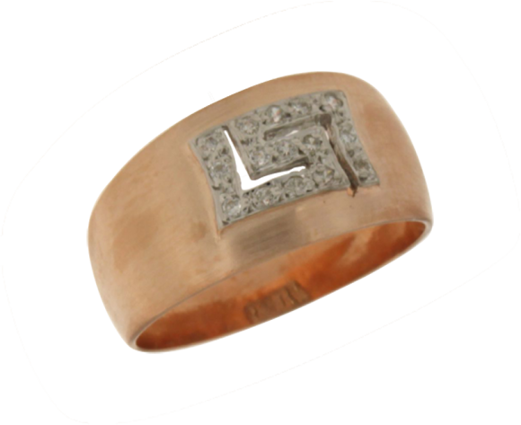 Δαχτυλίδι σε ασήμι 925° , βέρα φαρδυά ροζ επίχρυση ματ με μαίανδρο στοκέντρο με ζιργκόν