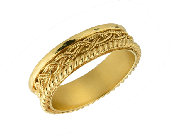Βέρες Αρραβώνα -Γάμου σε χρυσό 14Κ. Χειροποίητη μονή βέρα, με πλεξούδα στο κέντρο, σφυρήλατη και στριφτάρι στις άκρες.(Νο53)