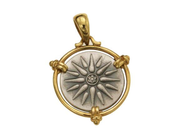 Μενταγιόν σε ασήμι & χρυσό 14Κ με 16άκτινο Ήλιο Βεργίνας της Μακεδονικής Δυναστείας με λεπτό στεφάνι (χρυσός 1,70γρ & ασήμι 2,50γρ)