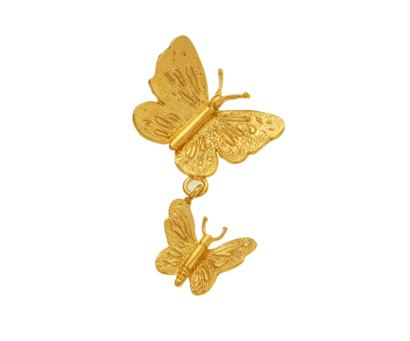 Μενταγιόν σε ασήμι 925° επίχρυσο, Πεταλούδα μεσαία με κρεμαστή μικρή και κρυφό χαλκά από τη συλλογή Butterfly