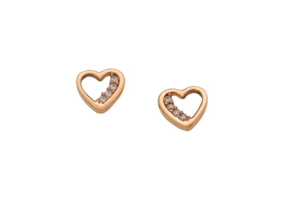 Σκουλαρίκια σε ροζ χρυσό 14Κ Καρδιά κενή με τέσσερα ζιργκόν στη μία της πλευρά 