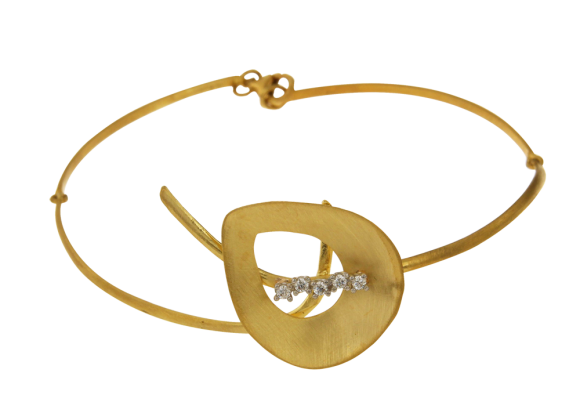 Βραχιόλι σε χρυσό & λευκόχρυσο 14Κ Χειροποίητη χειροπεδα σατινέ με μοτίφ σταγόνα διάτρητο λοξό με διάσπαρτα ζιργκόν