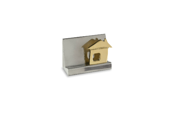 Καρτοθήκη σε Αλουμίνιο τριγωνική με σπίτι σε ορείχαλκο