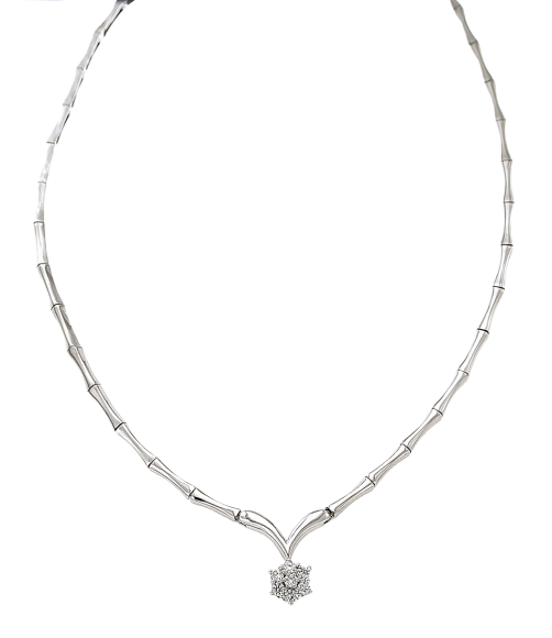 Κολιέ σε λευκόχρυσο 18K Ροζέτα Αστράκι με Διαμάντια με στελέχη σε σχήμα μπαμπού