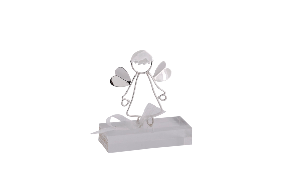 Διακοσμητικό σε Ασήμι 925° ’γγελος μικρός με φτερά καρδούλες πάνω σε βάση από πλέξι γκλας