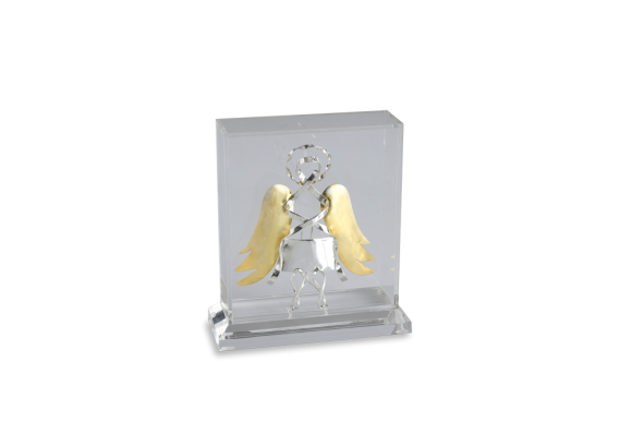 Φύλακας ’γγελος σε ασήμι χειροποίητος με επίχρυσα φτερά μέσα σε κουτί από πλέξι γκλας