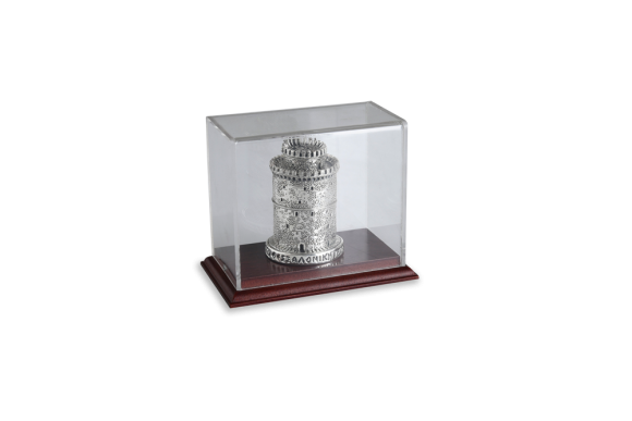 Μινιατούρα σε ασήμι 925 Λευκός Πύργος σε κουτί πλέξι γκλας με ξύλινη βάση
