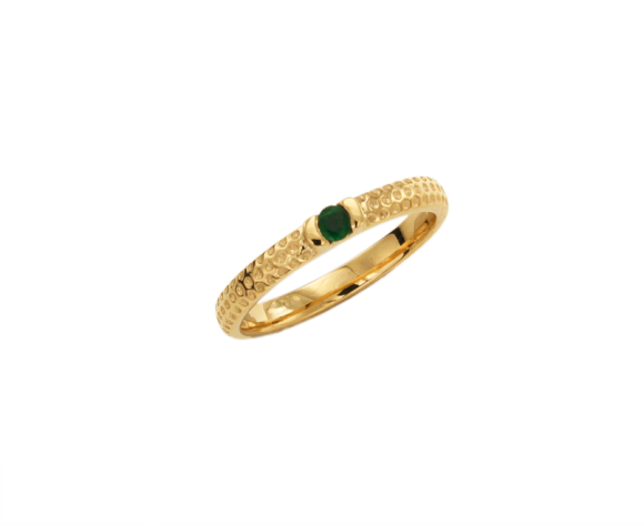 Δαχτυλίδι σε Χρυσό 18K, βεράκι με πουά και ένα Σμαράγδι στο κέντρο, γυαλιστερό.