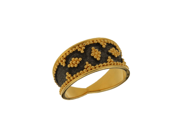 Δακτυλίδι σε χρυσό 18Κ χειροποίητο με κοκκίδωση και επιροδίωση, συλλογή Archaic