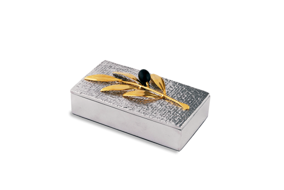 Κουτί σε αλουμίνιο Ορθογώνιο Ζαγρέ με Κλαδί ελιάς από ορείχαλκο