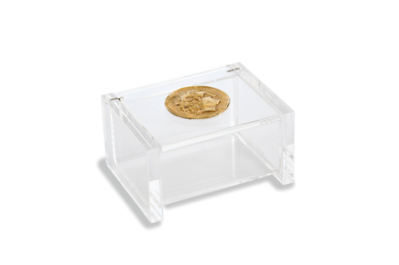 Κουτί από Πλέξι Γκλας με νόμσμα Μεγ. Αλεξάνδρου από επίχρυσο ασήμι 925° (πρεσσαριστο)