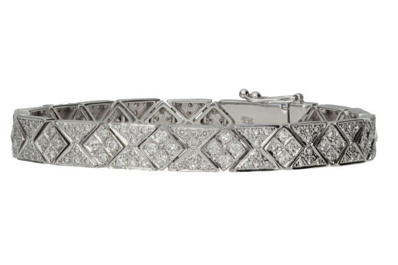 Βραχιόλι σε λευκόχρυσο 18Κ με κλεψύδρες και καρέ που φέρουν διαμάντια κοπής μπριγιάν 