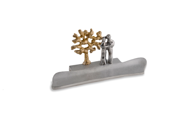 Μολυβοθήκη σε αλουμίνιο/ορείχαλκο ματ επιτραπέζια με δέντρο και ζευγάρι