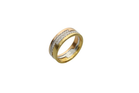 Bέρα-δακτυλίδι γυναικείο τρίχρωμο με διαμάντια κοπής μπριγιάν 