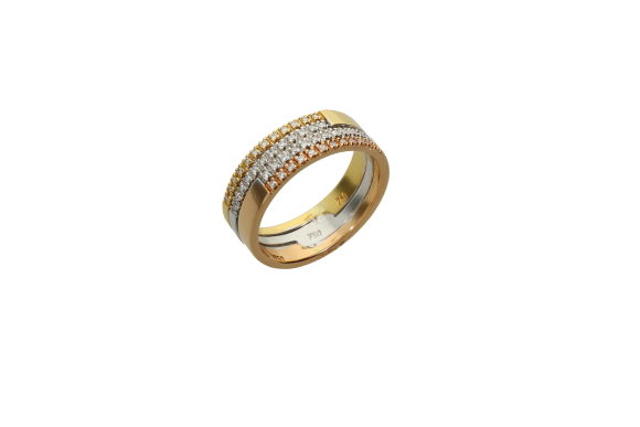 Βέρα-δακτυλίδι γυναικείο τρίχρωμο με διαμάντια κοπής μπριγιάν σε 4 σειρές