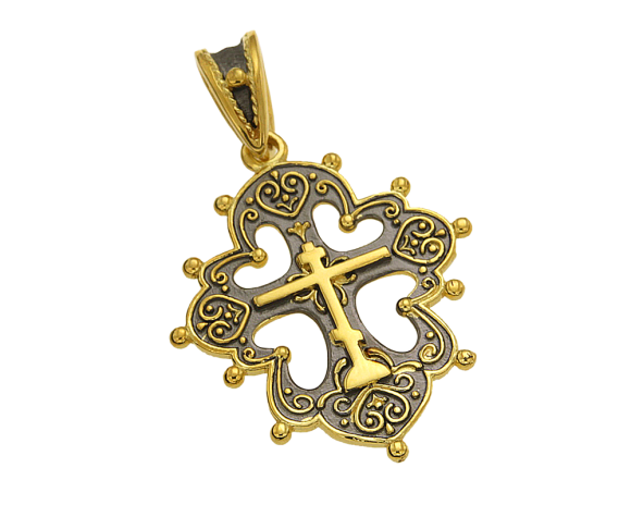 Σταυρός Βυζαντινός σε ασήμι 925° δίχρωμος μεσαίος ρώσσικος.