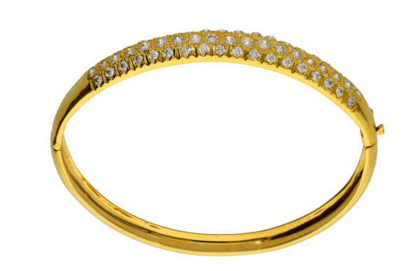 Βραχιόλι σε χρυσό 14Κ, κλασική χειροπέδα με 3 σειρές από  ζιργκόν στο πάνω μέρος