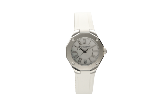 Ρολόι γυναικείο Baume & Mercier, RIVIERA 8756, με διαμάντια στην κάσα και λουράκι λευκό από καουτσούκ  S/N 4757856