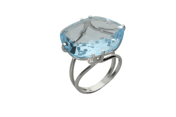 Δαχτυλίδι σε λευκόχρυσο 18Κ με μπλέ τοπάζ και ένα διαμάντι