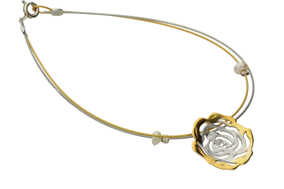 Βραχιόλι σε Ασήμι 925° ένα Τριαντάφυλλο δίχρωμο σε σύρμα και μαργαριταράκια 