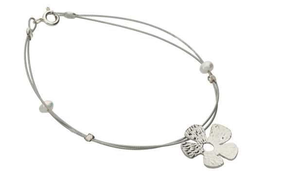 Βραχιόλι Ασήμι 925° ένα Λουλούδι με Σύρμα και μαργαριταράκια