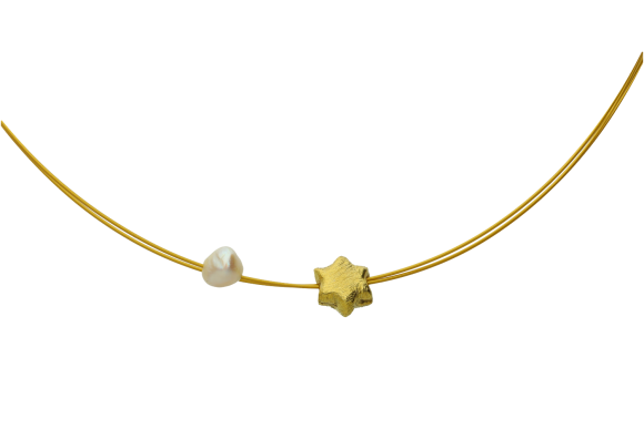 Κολιέ Επίχρυσο σε Ασήμι 925° με ένα Αστεράκι φουσκωτό και ένα μαργαριταράκι περασμένο σε διπλό σύρματάκι
