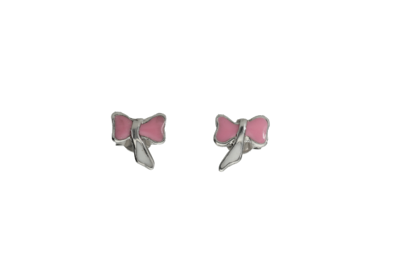 Σκουλαρίκια σε ασήμι 925° παιδικά φιογκάκια με λευκό και ροζ σμάλτο