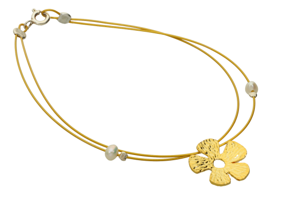 Βραχιόλι επιχρυσωμένο Ασήμι 925° ένα Λουλούδι με Σύρμα και μαργαριταράκια