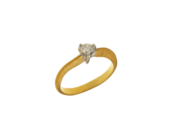Δακτυλίδι αρραβώνων σε χρυσό & λευκόχρυσο 18Κ, Μονόπετρο ματ κίτρινη γάμπα και λευκό καστόνι με διαμάντι κοπής μπριγιάν