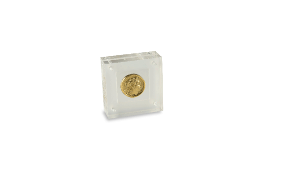 Πρες Παπιέ τετράγωνο από Πλέξι Γκλας σάντουιτς με ασήμι 925° επίχρυσο Νόμισμα εποχής Λυσιμάχου με κεφαλή Μ. Αλεξάνδρου 