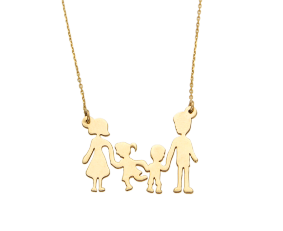 Κολιέ σε χρυσό 14Κ Οικογένεια με αγοράκι και κοριτσάκι σε αλυσίδα λεπτή