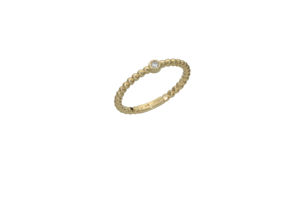 Δακτυλίδι σε χρυσό 18Κ βεράκι από μπιλάκια στρογγυλο καστόνι  με ένα διαμάντι κοπής μπριγιάν.