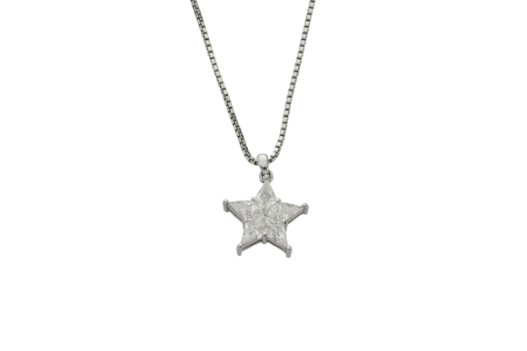 Κολιέ σε λευκόχρυσο 18Κ με Αστέρι από ειδικά κομμένα διαμάντια (αόρατο κάρφωμα) και με αλυσίδα 