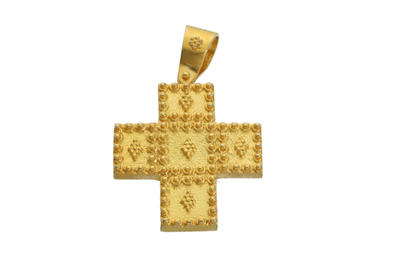 Σταυρός σε ασήμι 925° Καρέ τετράγωνα με κοκκίδωση σε στυλ βυζαντινού
