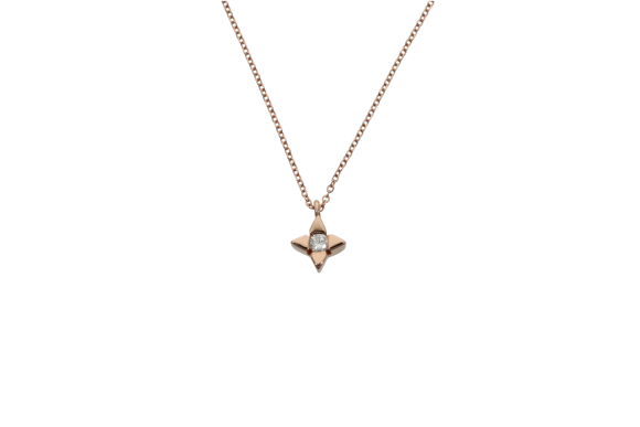 Μενταγιόν σε ροζ χρυσό Κ18 μονόπετρο αστεράκι με ένα διαμάντι.