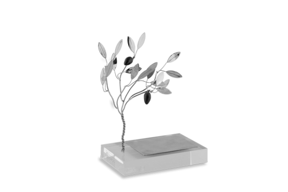 Διακοσμητικό σε ασήμι 925°, Δένδρο Ελιάς που γέρνει σε βάση από πλέξι γκλας (για πλακέτα χάραξης σε νίκελ)
