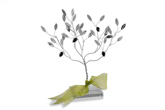 Διακοσμητικό σε ασήμι 925° δέντρο Ελιάς χειροποίητο πάνω σε βάση από πλέξι γκλας