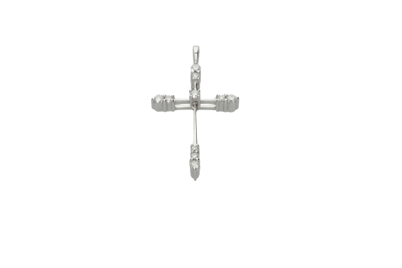 Σταυρός βάπτισης για κορίτσι σε λευκόχρυσο 18Κ με διαμάντια στις άκρες του σταυρού
