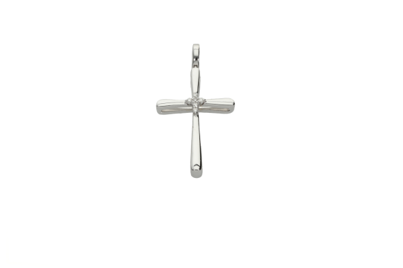 Σταυρός βάπτισης για κορίτσι σε λευκόχρυσο 18Κ με διαμάντια στο κέντρο του σταυρού