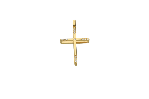 Σταυρός βάπτισης σε χρυσό 18Κ με διαμάντια στις άκρες του σταυρού