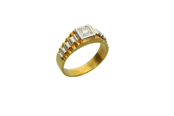 Δαχτυλίδι ανδρικό σε δίχρωμο χρυσό 18Κ rolex style με ένα διαμάντι