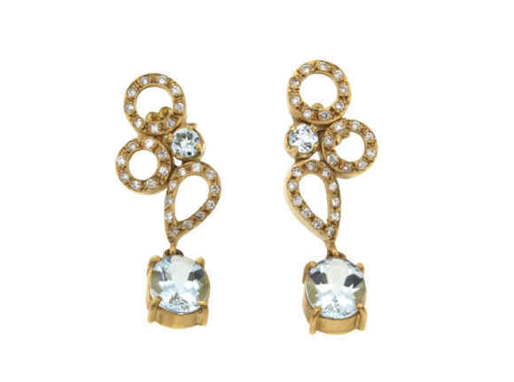  Σκουλαρίκια σε Χρυσό 18K Κρεμαστά Χειροποίητα με Ακουμαρίνες και Διαμάντια από τη Συλλογή