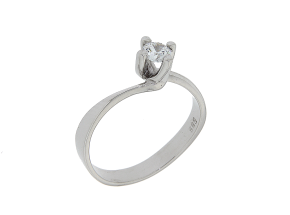 Μονόπετρο Δαχτυλίδι για Αρραβώνα σε Λευκόχρυσο Κ14 με ένα γυαλιστερό Ζιργκόν  
