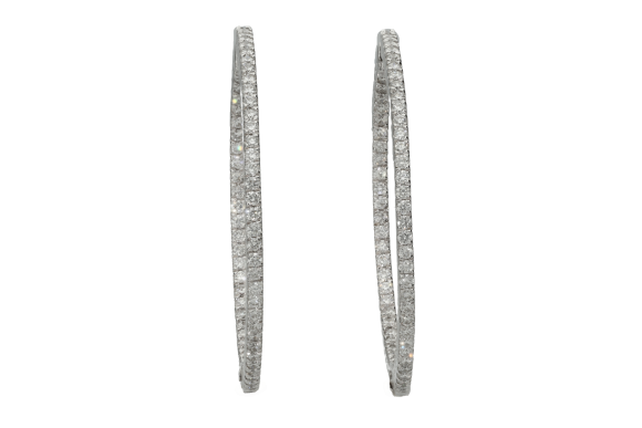 Σκουλαρίκια κρίκοι σε λευκόχρυσο 18Κ με διαμάντια κοπής μπριγιάν