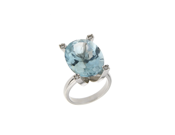 Δαχτυλίδι σε Λευκόχρυσο 18K Γυαλιστερό  με Διαμάντια και Οβάλ μπλε Τοπάζ