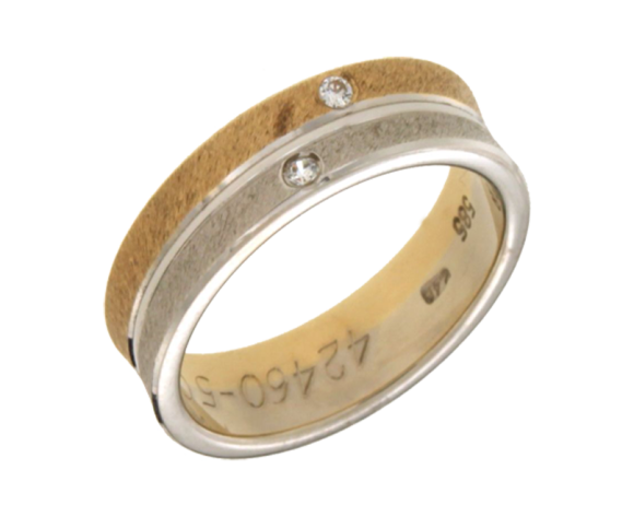 Δίχρωμη Βέρα Γάμου σε Κίτρινο & Λευκό  Χρυσό 14K Κύλο Περίγραμα και Ματ Επιφάνεια με Τρεις Γυαλιστερές Γραμμώσεις και Δύο Ζιργκόν