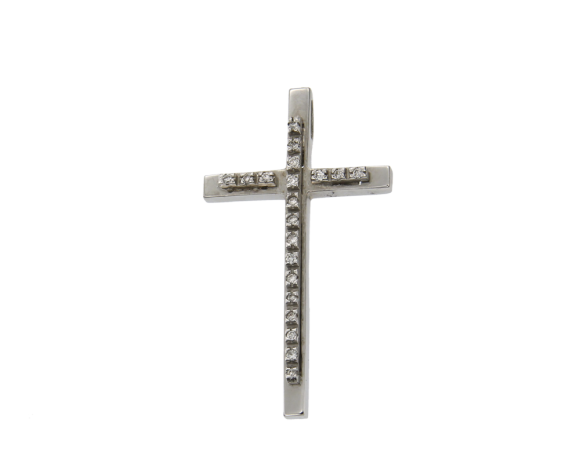  Σταυρός Βάπτισης για Κορίτσι σε Λευκόχρυσο 18Κ Ορθογώνιος Γυαλιστερός με Πιστοποιημένα Διαμάντια  