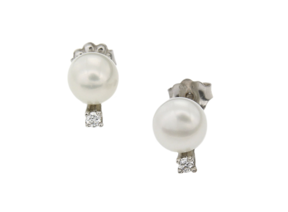 Σκουλαρίκια σε Λευκόχρυσο 14K Μονοπετράκι με Ζιργκόν και Μαργαριτάρια Γλυκού Νερού Button