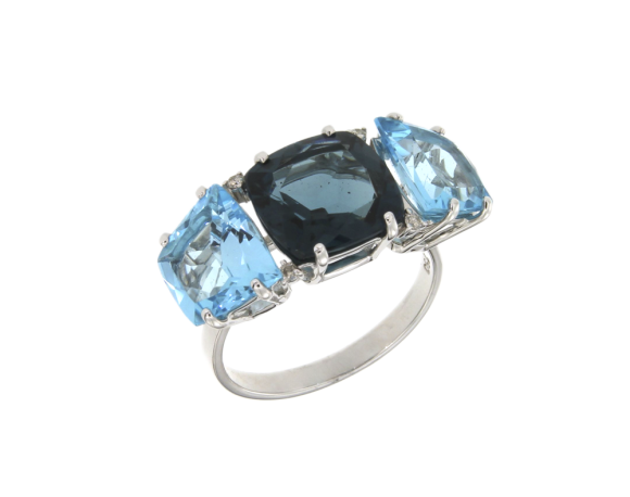 Δαχτυλίδι σε Λευκόχρυσο 18K με Διαμάντια, Μπλε & London blue Τοπάζ